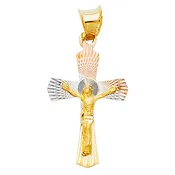 14K Tri-Color Gold Diamond-Cut Crucifix Pendant – Jesus Cross Charm
