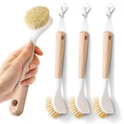 Cheer Collection 3 Piece Bamboo Dish Brush Set with Scraper – Tough Bristles for Kitchen Cleaning
