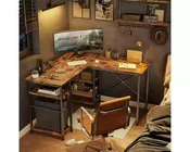 47" L Shaped Computer Desk, Reversible Corner Office Desk with Adjustable Shelves, Writing Study Table for 2 Person, Home Office, Small Space