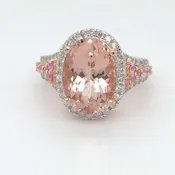 14KR 6.43CTW MORGANITE-DIAMOND-PINK SAPPHIRE RING 7.3G