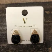 Abigail Black and Gold Pear Stud Earrings