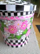 10 Gallon Galvanized Black & White Check, Pink Floral, Roping, Dimensional Trim
