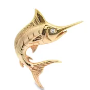14k Yellow Gold Marlin With Diamond Eye Pendant