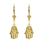 11mm Hamsa Charm Lever Back Earrings in 14k Yellow Gold