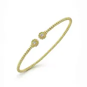 14K Yellow Gold Bujukan Split Cuff Bracelet with Diamond Flower Caps