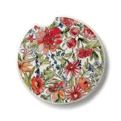 Americana Mood Floral Single Absorbent Stone Car Coaster 2.6” Diameter Manufactured in the USA