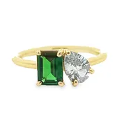 14K Yellow Gold  Tsavorite and White Sapphire Toi et Moi Ring