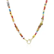 African Glass Beaded Necklace - Gold Clasp