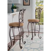 Brown Scroll-Back Metal Bar Height Stool with Microfiber Padded Seat