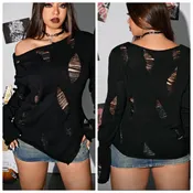 BLACK PLUS DISTRESSED SWEATER — Duchess J Boutique