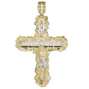 3 1/2" Last Supper Jesus Cross Nugget Pendant 10K Yellow White Gold