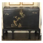 18th c Black Lacquered Trunk on 19th c stand