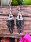 Beaded Black and Silver Dangle Earrings