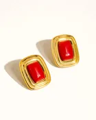 18K Gold Non-Tarnish Classic Square Stone Earring