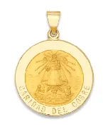14K Gold Caridad Del Cobre Medal 1 Inch Round Hollow