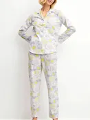 100% Cotton Harmony Blue Print Cotton Button Down Pajamas