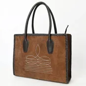 ADBGM484 Genuine suede Western Tote - White Stitch Detail with Braided Trim & Black Leather Handles