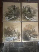 Set of 8 Vintage Japanese Shikishi Landscape Art Boards Signed & Sealed