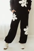 Black Daisy Print Fleece Joggers