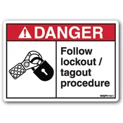 Danger: Follow Lockout / Tagout Procedure Safety Label – ANSI Style