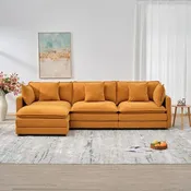 110.2  Chenille Three Seater Upholstered Sofa, Ottoman