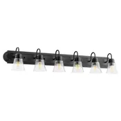 Quorum Six Light Vanity in Textured Black|Clear Seeded from the Campbell collection - 5094-6-269