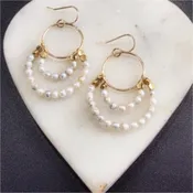 Layered Pearl Hoop Earrings – Gold-Filled with Hematite Accents