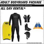 Adult Full Bodyboard Rental Package - Complete Bodyboard & Wetsuit Kit