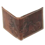 Brown Embossed Flaming Motorcycle Bifold Oil Tanned Leather RFID Wallet #WB071MCNID