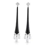 Cicada Platinum, Diamond & Black Enamel Drop Earrings