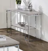 17 Stories Gambier Chafik Natural Oak Finish Wood Chrome Metal Frame Sofa Entry Hall Console Table – 85373