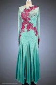 Aqua Ballgown with Jeweled Fuchsia Appliqué
