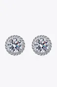 1 Carat Moissanite Rhodium-Plated Round Stud Earrings