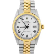 1983 Rolex DateJust 16013 White Roman Buckley Yellow Gold Steel Jubilee 36mm Box