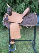 14.5 inch Pro Rider Saddle, brushed leather, pencil roll cantle, 5055-7MGT-NOI