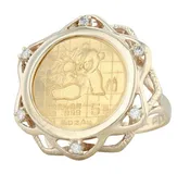 .06 CT. Diamond Halo 1/20 oz. China Panda Coin Ring 14k Yellow Gold