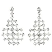 1.20 Carat Total Diamond, 18k White Gold Geometric Lace Design Dangle Earrings