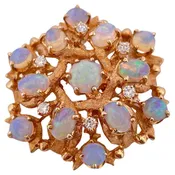 0.20ctw I-J I1-I2 Diamond & Opal Brooch/Pendant Set In 14K Yellow Gold
