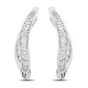 0.48 Ctw Round White Lab Created Diamond Sterling Silver Curved Wave Hoop Earrings