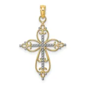 10K Two-Tone Beaded Cross Pendant