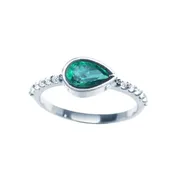 0.51 ct. East West Teardrop Emerald Ring Bezel Set Accent Diamonds 14K