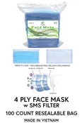 4 Ply Face Mask - CASE 1,000 count / 10 Bags  - WHOLESALE DIRECT PRICING SPECIAL
