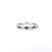 14 Karat White Gold Marquise Sapphire & Round Diamond band.