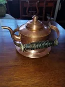 copper kettle with brass footed trivet — Something Special