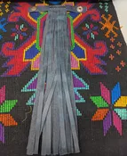 SNAP ON FRINGE FULL GRAIN FADED DENIM LEATHER