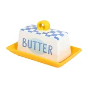 Blue Check Butter Dish Half Stick