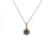 Alexandrite Diamond Halo Yellow Gold Necklace