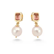 18k Gold Blue Topaz Pearl Earrings