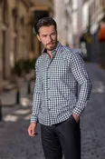 Black Plaid Slim Dress Shirt