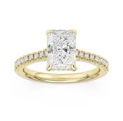 100 Facet Radiant Lab Grown Diamond Engagement Ring with Under Halo in 14k Yellow Gold
